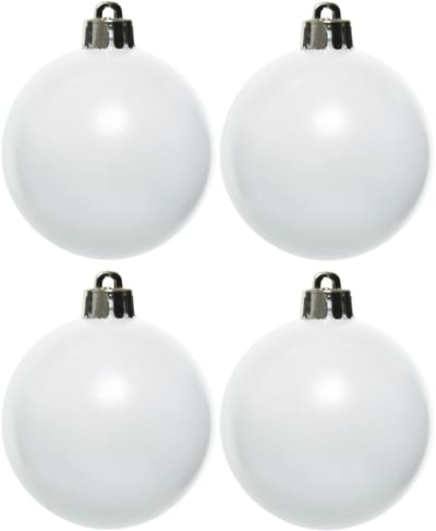 Decoris Kerstballen - 4x st - wit - 10 cm - kunststof - kerstversiering