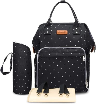 Baby Luiertas Rugzak - Draagtas Organizer - Baby Verzorgen Onderweg - Waterproof Ontwerp - 17 Vakken - Zwart met stippen