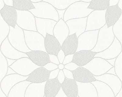GRAFISCHE BLOEMEN  BEHANG - Wit met glitters - Bloemenmotief - AS Creation Neue Bude 2.0