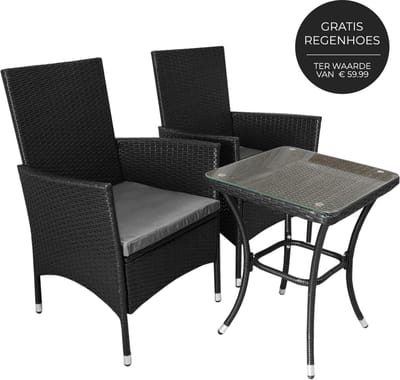 Jardi rattan bistroset - zwart - 2-zits - inclusief regenhoes