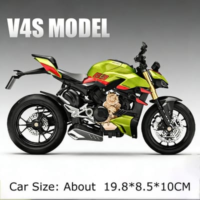 1:12 V4S Motorfiets Legering Spuitgietwerk Auto Miniatuur Speelgoedmodel Geluid Licht Voorwiel Besturing Rubberen Band Voertuigen Cadeau Voor Kinderen
