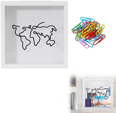 Dailygoods- Reisarchiefbox Hout 20x20x3 cm - Fotolijst - Spaarpot - Schaduwbox - Concertkaarten Opslag - Inclusief Paperclips - Herinneringenbox