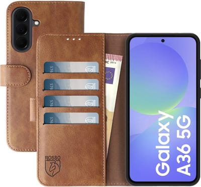Rosso Element Geschikt voor Samsung Galaxy A36 | Wallet Book Case | Portemonnee Hoesje | 3 Pasjes | Magneetsluiting | Stand Functie | Bruin