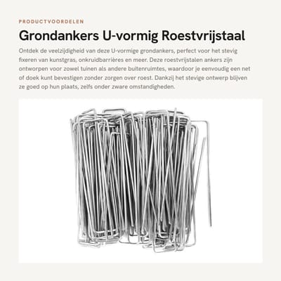Dailygoods- Grondankers U-vormig Roestvrij Staal - 100 Stuks - 15,2 x 3,5 cm - Antiroest - Gemakkelijke Penetratie - Voor Tuin en Kunstgras Fixatie - Tuinankers