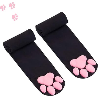 1 Paar 3D Kattenpoot Vleeskussen Kniehoge Sokken, Huisvloersokken, Creatieve Grappige Sokken Voor Meisjes One Size black