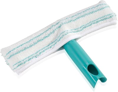Famanu - Raamwasser turquoise/wit (28 x 20 cm), compacte en efficiënte raamreiniger met microvezelhoes, ideaal voor snelle glasreiniging