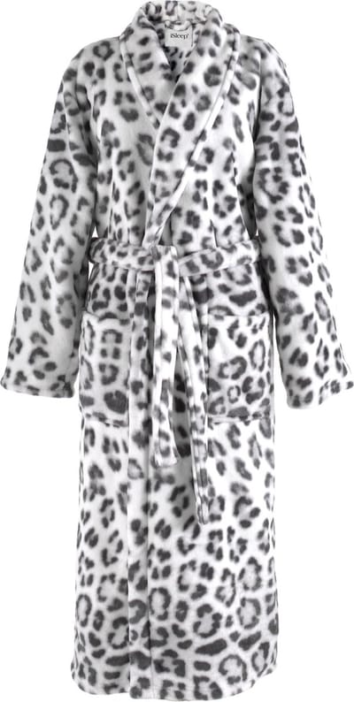 iSleep Badjas - Sneeuwluipaard Print - Zachte Fleece - Lang Model - Maat L - Grijs