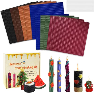 Morandi Beeswax Platen voor Kaarsen - DIY Kaars Maken - 12 Stukken (20 x 20 cm) met 12 Wick - DIY Bijenwas Kaars Maken voor Volwassenen en Kinderen
