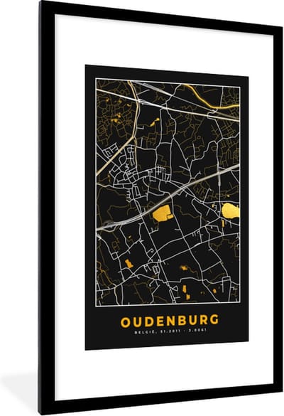 Fotolijst incl. Poster - Kaart - Oudenburg - Plattegrond - Goud - Stadskaart - 80x120 cm - Posterlijst
