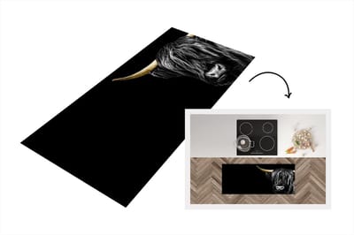 Keukenloper - Loper keuken - Schotse hooglander - Zwart - Goud - Hoorn - 120x50 cm - Keukenloper vinyl