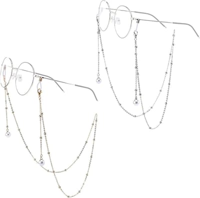 Set van 2 brillenkettingen voor dames en heren, gouden en zilveren brillenkoord, leesbril en zonnebril accessoire
