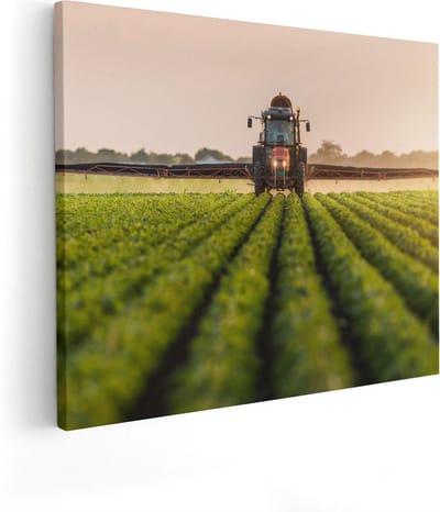 Artaza Canvas Schilderij Landschap - 50x40 cm - Wanddecoratie Akker - Muurdecoratie Tractor - Kamer Accessoires Natuur