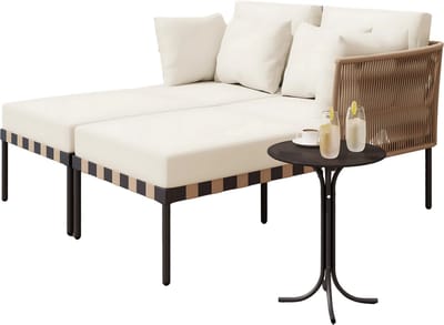 Tuinmeubelset - Ligbed - Terrasmeubilairset - Modulaire Loungeset met Salontafel - Comfortabele Kussens met Afneembare Hoezen