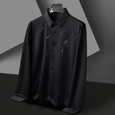 Heren Lange Mouw Shirt Heren Herfst Mode Koreaanse Versie van Middelbare Leeftijd Casual Alles-match Naadloos Elastisch Shirt Heren 4XL black