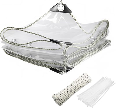 Dekzeil Transparant - Afdekzeil PVC - Terras Beschermen - Versterkte Oogjes - 2x5m - Transparant