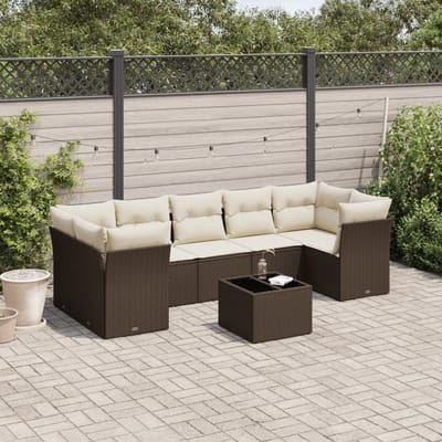 vidaXL - 8-delige - Loungeset - met - kussens - poly - rattan - bruin