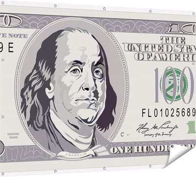 Gards Tuinposter Geld Dollar Biljet - Briefje van 100 Dollar - 160x120 cm - Tuindoek - Tuindecoratie - Wanddecoratie buiten - Tuinschilderij