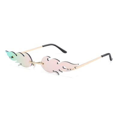 Dailygoods- Zonnebril Vuurvlam Design - Randloze Zonnebril - UV-bescherming - Feestzonnebril - Helder Metaal - 16 x 14 x 2,7 cm