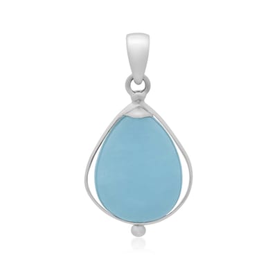 Cavill - Zilveren Hanger met 30 Ct Aquamarijn Druppelvorm - 925 Sterling Zilver Geplatineerd - Elegante Minimalistische Cabochon Ketting - Lichtblauw
