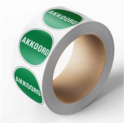 Akkoord keuringssticker, groen, 25 meter op rol 20 mm - 1150 per rol