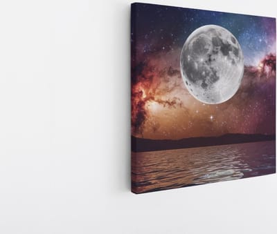 Saammp Canvas Schilderij - Maan met sterrenhemel - Natuur - Ruimte - 20x20 - Foto op canvas - Wanddecoratie - Muurdecoratie Woonkamer - Slaapkamer decoratie - Canvas Print