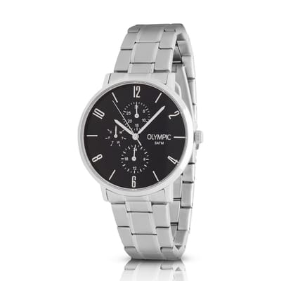 Olympic OL89HSS076 Tobias Heren Horloge - Mineraalglas - Staal - Zilverkleurig - 40 mm breed - Quartz - Vouw/Vlindersluiting - 5 ATM (douchen)