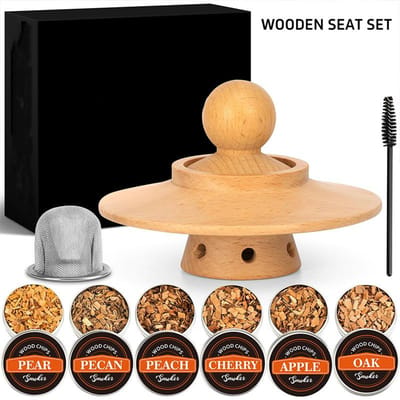 Whiskey Cocktail Rookset met 6 Houtspaanders Metalen Filters Houten Gerookt Hout Rookkap voor Drinken Keuken Bar Gereedschap Speelset