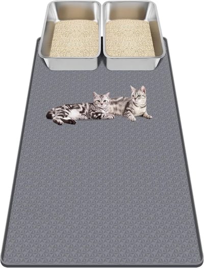 Famanu – Extra grote kattenbakmat van siliconen - kattenstrooimat voor effectieve strooicontrole - waterdicht en urinebestendig - zacht oppervlak voor kattenpoten - eenvoudig schoon te maken - grijs - 130 x 65 cm