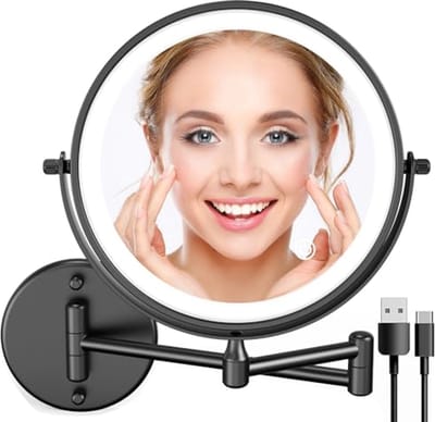 Wandgemonteerde LED make-up spiegel met 10x vergroting en verstelbare verlichting - Dubbelzijdige 360° draaibare spiegel voor badkamer