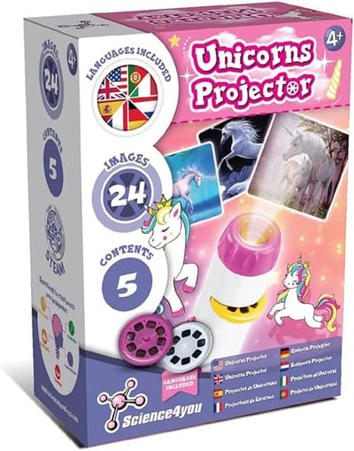 Science4you Eenhoornfakkelprojector voor Kinderen - Eenhoornspeelgoed inclusief 24 Afbeeldingen en Poster, Eenhoornlamp, Projectorfakkel voor Kinderen, Wetenschappelijk en Educatief Speelgoed 4 5 6 7+