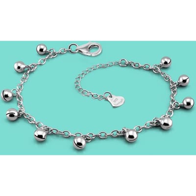 Enkelbandje van 925 sterling zilver voor dames, klassiek design, 27 cm, karabijnsluiting, belletje, verjaardagscadeau, strandfeest, Chaîne De Pieds gray