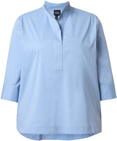 Ulla Popken - Dames - Blouse bies opstaande kraag 3/4-mouwen - Lichtblauw - Maat 42+