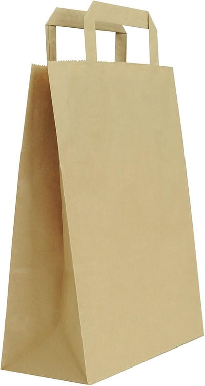 SnelShoppen - Shopper van Kraft in Avana kleur, platte handgreep, formaat 27+12 x 37 cm, 25 stuks voor winkelen, feest, cadeauverpakking en dagelijks
