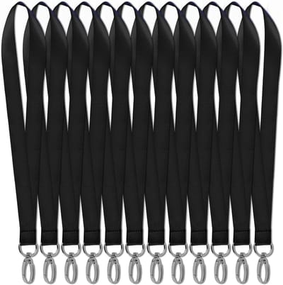 Zwarte koorden van 45 cm - 12 stuks, hoge kwaliteit met metalen haken voor documenten en accessoires ophangen