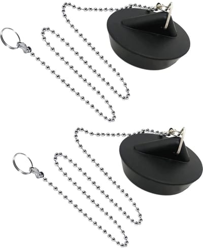 SnelShoppen - 2 Stuks Universele Afvoerplug RVS met Ketting en Haak, Badplug en Ketting voor Keuken, Douche en Badkamer, Hoogwaardige PVC, 44mm