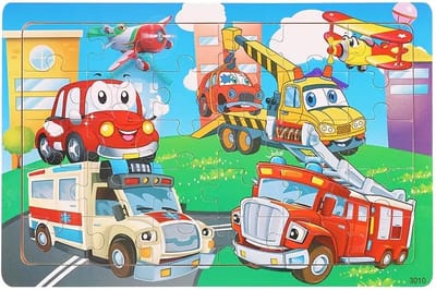 Voertuigen Houten Puzzel voor Kinderen - 30 Stuks - Speelgoed met Brandweerwagen, Ambulance en Vrachtwagens - Educatief Speelgoed vanaf 3 Jaar