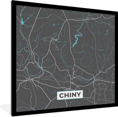 Fotolijst incl. Poster - Plattegrond – Chiny – Blauw – Stadskaart - Kaart - 40x40 cm - Posterlijst