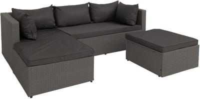 Poly-rattan set MCW-O46, balkon/tuin/lounge set Zitgroep ~ grijs Bekleding donkergrijs