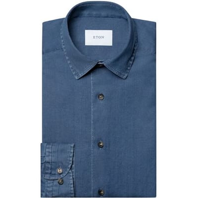 Eton Overhemd Italian Woven Cotton Denim Subtle Stretch Denim Blue / male
