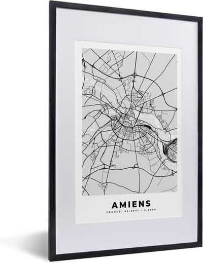 Fotolijst incl. Poster - Frankrijk - Amiens - Stadskaart - Plattegrond - Kaart - 40x60 cm - Posterlijst