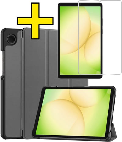 Hoes - Geschikt voor Samsung Galaxy Tab A11 - Met Screenprotector - Trifold Bookcase - Hard Cover - Hardcover Book Case - Tablet Hoesje - Grijs