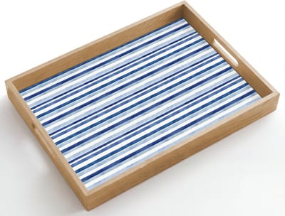 Dienblad hout 50x35 cm - Schootdienblad - Frans - Citroen - Strepen - Blauw - Borrelplank rechthoek - Plateau dienbladen