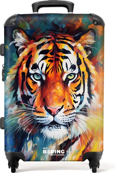 NoBoringSuitcases.com® Koffer - Tijger - Dieren - Olieverf - Kunst - Trolley - Reiskoffer - Grote koffer - 20 kg bagage - 72 liter - 66 cm - Lichtgewicht - Hardcase - TSA slot