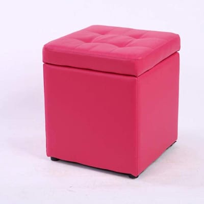 Voetenbank met Opbergruimte - Pouf Kruk - Extra Zitplek - Stevig Houten Frame - 30x30x35 cm - Rood