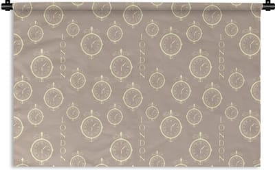 Wandkleed - Wanddoek - Londen - Klok - Patroon - Vintage - 180x120 cm - Wandtapijt