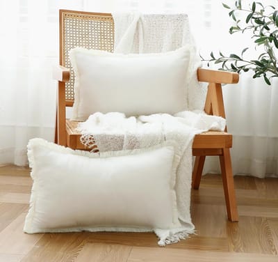 Set van 2 Witte Franje Kussenslopen van Katoen voor Bohemian en Landelijke Decoratie, 30x50cm, Perfect voor Sofa en Slaapkamer