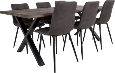 Tony eethoek , 1 eettafel en 6 stoelen donker bruin en eik.