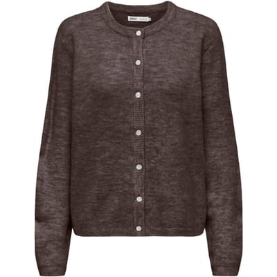 Only bruine dames vest   Ronde hals   Regular fit   Gemeleerd patroon   Knoopsluiting   Lange mouw Bruin XS