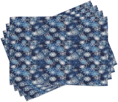 New Bed Winter Versierde sneeuwvlokken Kerstmis Set van 4 Placemat voor Eettafel, Wasbare Stof met Antislip Achterkant