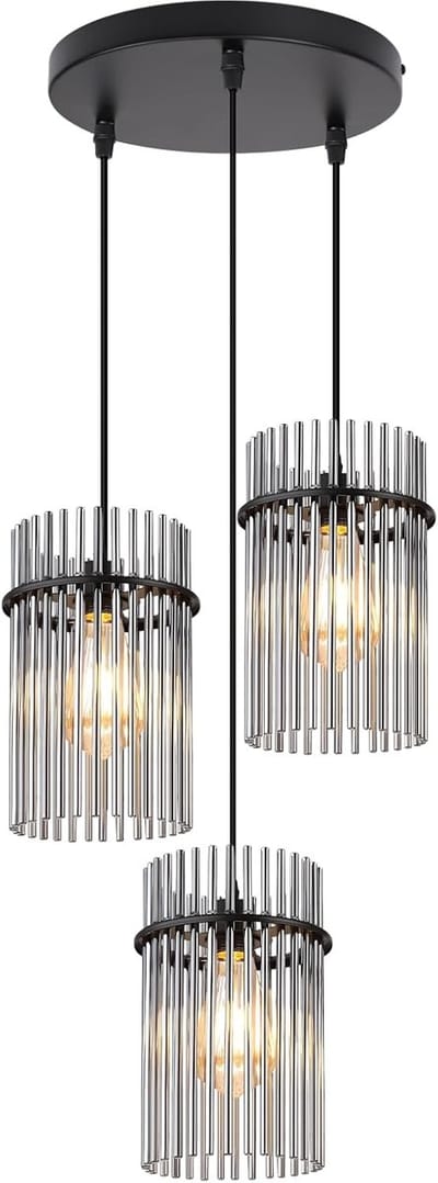 Glitzerlife - Vintage Luxe Design - 3xE27 - Hanglamp - Verstelbare Hoogte - Glas Metaal - Ø26cm - Zwart - Hanglampen - Hanglamp Eetkamer Woonkamer